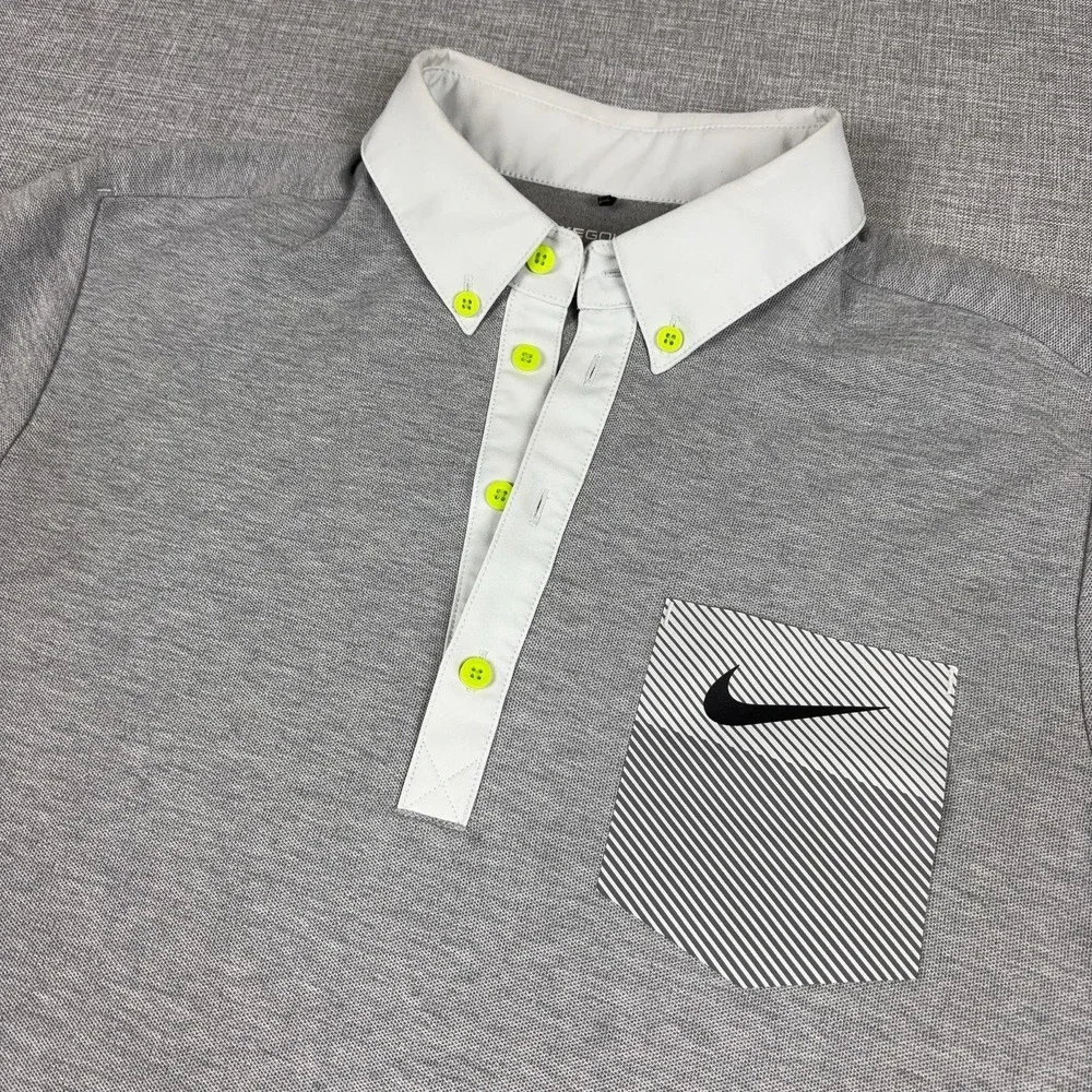 Nike Golf Dri-FIT Polo Shirt Mens L Gray Pocket Golf Short Sleeve Performance